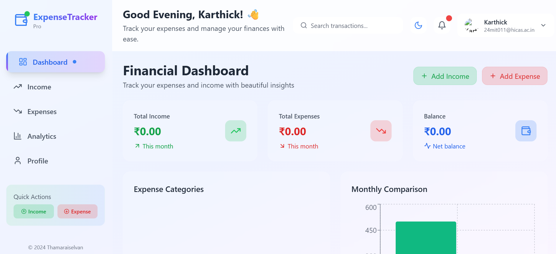 Expense Tracker Tablet View