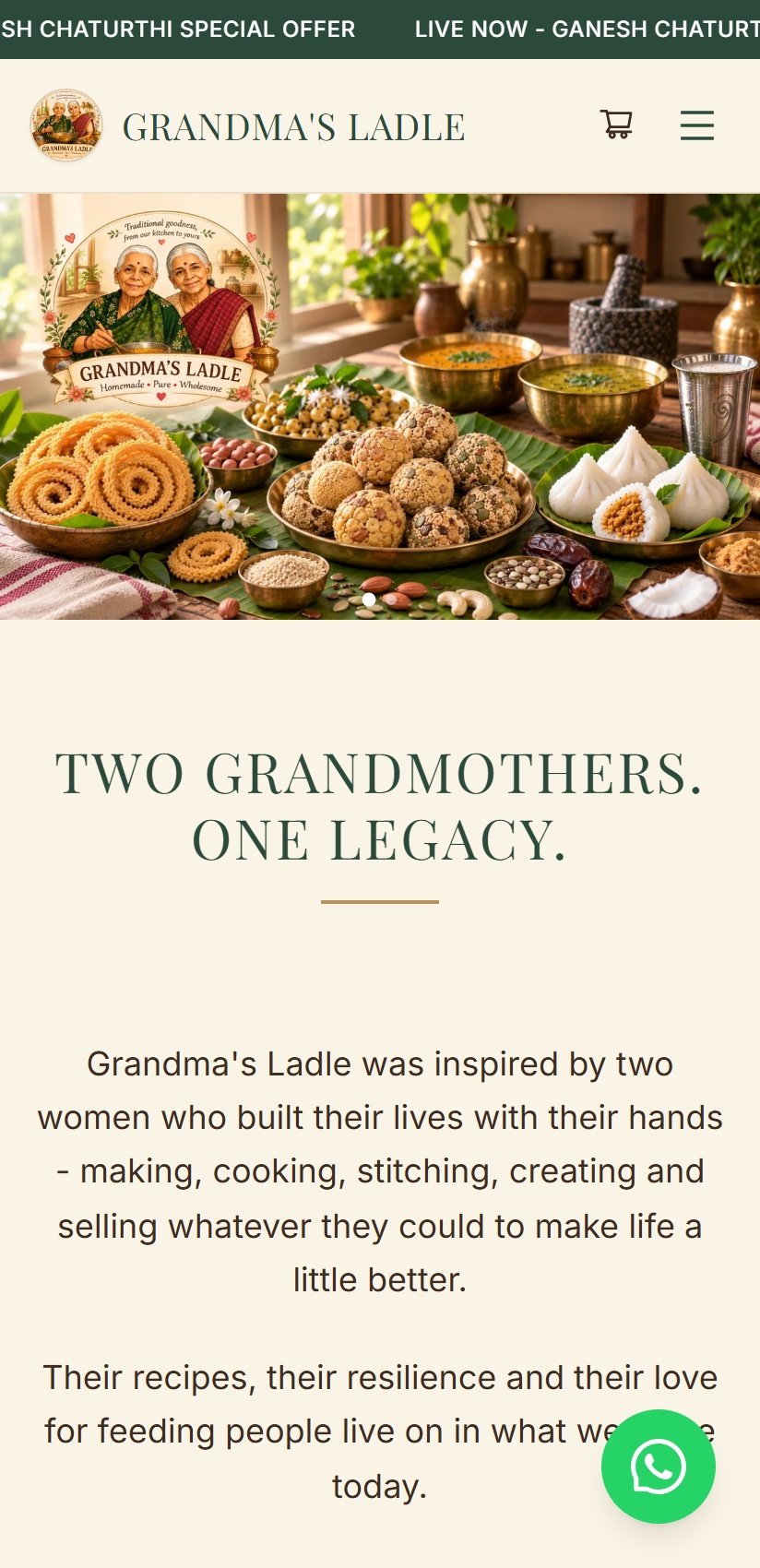 Grandma's Ladle Website - Mobile View