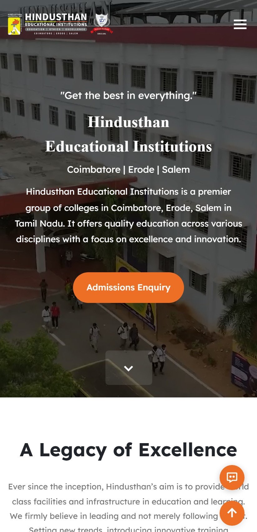 Hindusthan Educational Institutions Website - Mobile View
