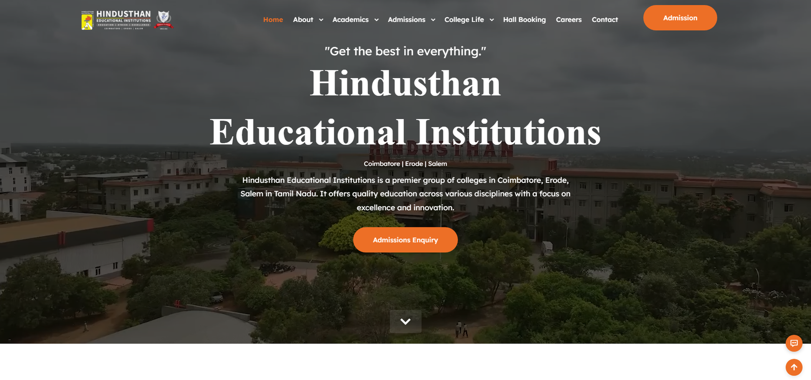 Hindusthan Educational Institutions Website - Desktop View